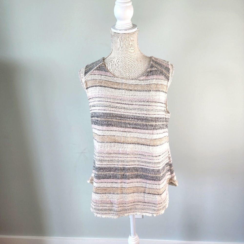 W5 Women’s Knit Tweed Sleeveless Scoop Neck Zipper Back Top Size Large